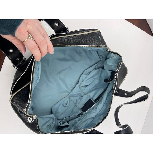 Cole Haan Black Pebbled Leather Satchel Bag with Robin Egg Blue Lining - Picture 8 of 9